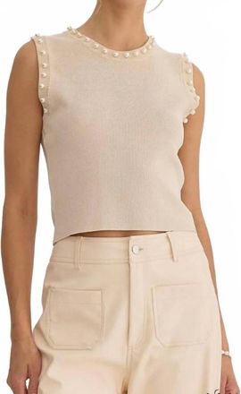 Entro Meghan Pearl Embellished Sleeveless Top In Ecru