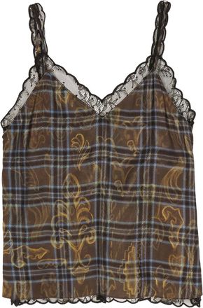 Bimba & Lola Geruite top met kanten afwerking - Blauw