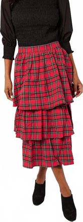 Sail to Sable Tiered Midi Skirt In Red Tartan Plaid
