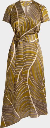 Santorelli Haley Abstract-Print Faux Wrap Midi Dress