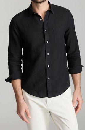 UNTUCKit Vin Santo Linen Wrinkle Resistant Button-Up Shirt in Black at Nordstrom, Size Xxx-Large R