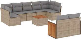 vidaXL Juego De Sof&aacute;s Jard&iacute;n Con Cojines Beige 10 Pzas Rat&aacute;n Sint&eacute;tico Vidaxl