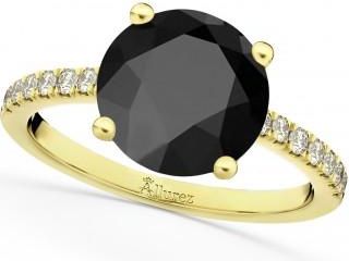 Allurez Onyx & Diamond Engagement Ring 18K Yellow Gold 2.71ct