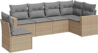 vidaXL Juego De Sof&aacute;s Jard&iacute;n Con Cojines 6 Pzas Rat&aacute;n Sint&eacute;tico Beige Vidaxl