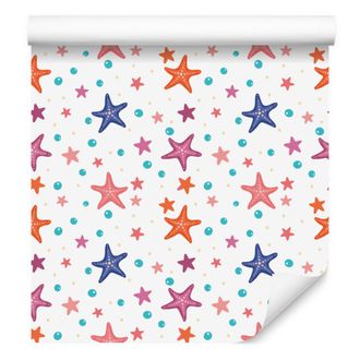 OEM Carta Da Parati Con Stelle Marine Nei Colori Bianco, Corallo E Rosa Cipria Per Soggiorno E Camera Da Letto, 50x1000