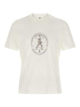 Brunello Cucinelli White Printed T-Shirt