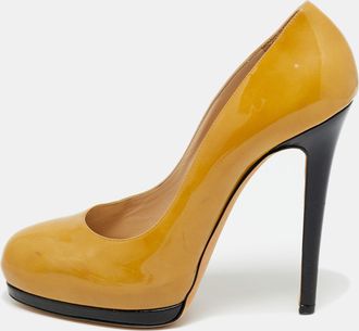 Oscar De La Renta Oscar De La Renta Yellow Patent Leather Round Toe Platform Pumps