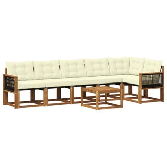 vidaXL Conjunto De Sof&aacute;s De Exterior Con Coj&iacute;n 7 Pcs Natural Y Crema Vidaxl