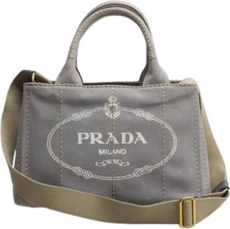Prada Pre-owned Tote Bags, female, Gray, Size: ONE SIZE Pre-owned Vintage Canvas Tote Bag