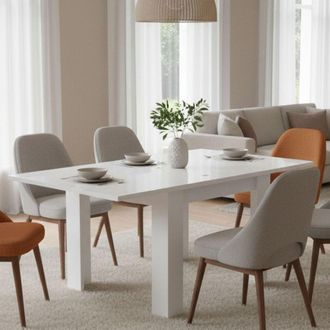 Dmora Mesa De Comedor Con Apertura Para Libros, Made In Italy, Consola Auxiliar De Cocina, Mesa Extensible, 90x90h75 Cm, Color Alerce Blanco Brillante, Con 