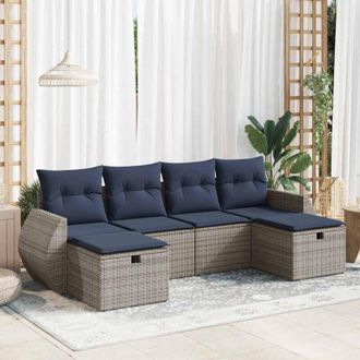 vidaXL Set De Muebles De Jard&iacute;n 6 Pzas Y Cojines Rat&aacute;n Sint&eacute;tico Gris Vidaxl