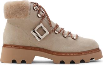 Roger Vivier Beige Viv Rangers Track Fur Suede Leather Boots-Donna