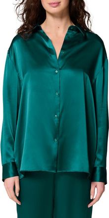Simone Pérèle Love Me Silk Blend Button-Up Shirt in Emerald at Nordstrom, Size Medium