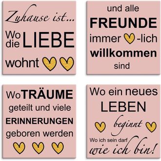 Artland Leinwandbild »Wo die Liebe wohnt« Sprüche & Texte 4 Stk. tlg. 4er Set, verschiedene Grössen