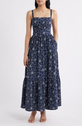 Julia Jordan Floral Embroidered Sleeveless Maxi Dress in Navy Multi at Nordstrom, Size 10