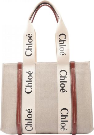 Chlo&eacute; Brown Ivory Canvas Leather Handbag Tote Bag (Pre-Owned)