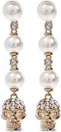 Alexander McQueen Skull And Pearl Earrings In Pale Gold Accessories