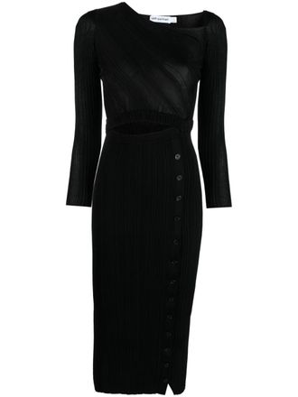 Self Portrait cut-out detail ribbed-knit midi dress - women - Viscose - L - Black
