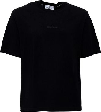 Stone Island T-shirt met Flock Logo - Heren - T-shirts - Zwart - L - Katoen - Tops