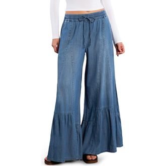 BILLY T Drawstring Waist Tiered Denim Pants in Vintage Denim at Nordstrom, Size X-Large