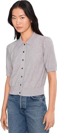 Michael Stars Sparrow Button-Up Collared Top Womens Sweater Heather Grey : LG (US 8-10), Cashmere/Cotton