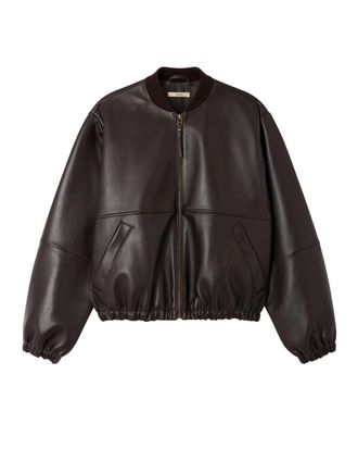 Sessun Coffea Elasticized Lambskin Teddy Collar Bomber Jacket