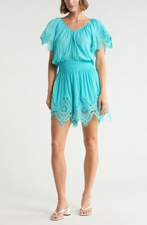 Ramy Brook Arielle Lace Trim Short Sleeve Dress in Aqua at Nordstrom Rack, Size X-Small