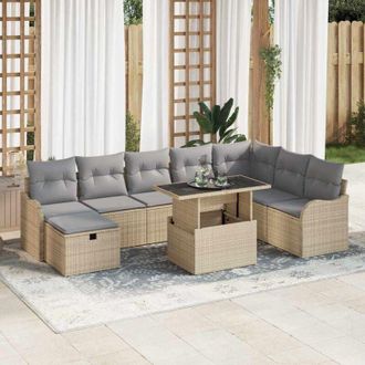 vidaXL Conjunto De Sof&aacute; De Jard&iacute;n Con Coj&iacute;n 9 Pcs Beige Polirat&aacute;n Vidaxl