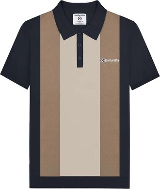 Lambretta Heren Verticaal Gestreept Gebreid Poloshirt (Marine/Kaas/Zilver)