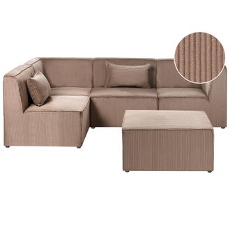 Beliani Sof&aacute; 4 Plazas De Pana Con Otomana Asiento Moderno Derecho Beige Arena Lemvig