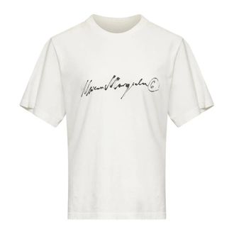 Maison Margiela T-shirt met handgeschreven print- geverfd - Dames - Tops - Wit - Maat: M Katoen