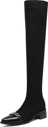 Generic Womens Over The Knee Suede Boots Pointed Toe Block Heels Gold Chain Decor Fashionable Side Zipper Comfortable Anti Slip Durable Evening Party Dating,B