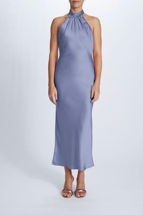 Amsale High-neck Halter Cocktail Dress in Slate at Nordstrom, Size 14