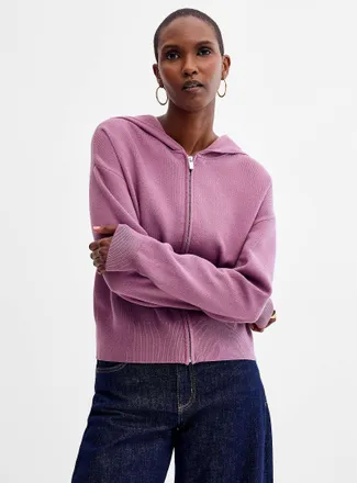 Contemporaine Womens Soft knit zippered hooded Cardigan Sweater