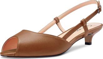 Castamere Women Low Kitten Heel Peep Open Toe Slip-on Slingback Sandals Casual Dress 3 CM Heels Brown 2.5 UK