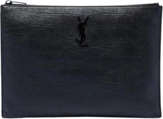 Saint Laurent Pre-owned Embossed Leather Clutch - Dames - Vintage Clutch - Zwart - ONE Size - Leer - Vintage