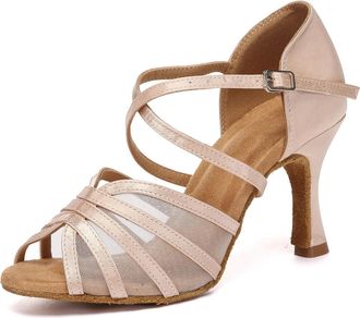 Minitoo Cross Strap Dance Heels for Women High Heel Prom Evening Sandals Shoes L649 Nude 8.5cm Heel UK 6.5
