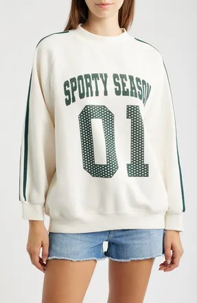 Vinyl Icons Sporty Season Mock Neck Graphic Sweatshirt in Marshmallow at Nordstrom, Size X-Small