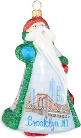 Joy to the World Collectibles Glitterazzi Brooklyn Santa Glass Ornament in Blue/Green at Nordstrom