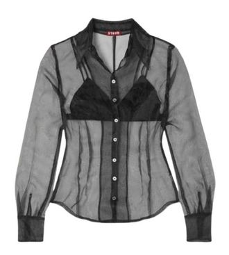 Staud Black Sheer Organza Hendrix Shirt and Bralette Size XS