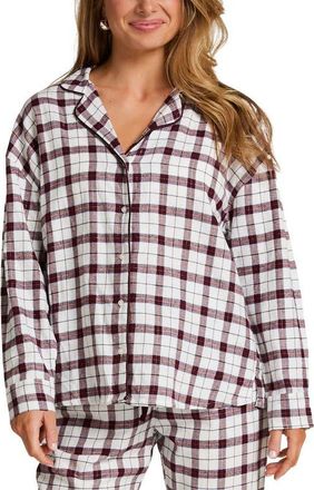 Hunkem&ouml;ller Flannel Pyjama Top in White at Nordstrom, Size X-Small
