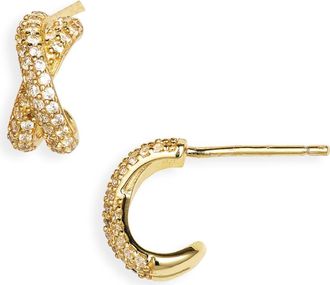 Argento Vivo Pavé Cubic Zirconia Crisscross Huggie Hoop Earrings in Gold at Nordstrom Rack