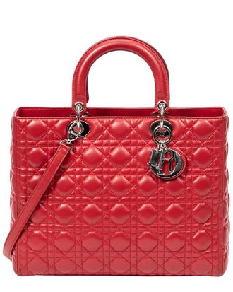 Dior Red Cannage Lambskin Leather Large Lady Dior Zip (Authentic Pre-Loved)