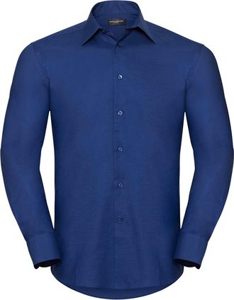 Russell Athletic Russell Collection Heren Oxford Easy-Care Getailleerde Overhemd met Lange Mouwen (Helder Koningsblauw)