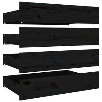 vidaXL Cajones De Cama 4 Unidades Madera Maciza De Pino Negro Vidaxl