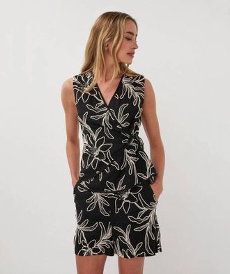 Esqualo Willa Wrap Over Embroidered Flower Top In Black And Ivory
