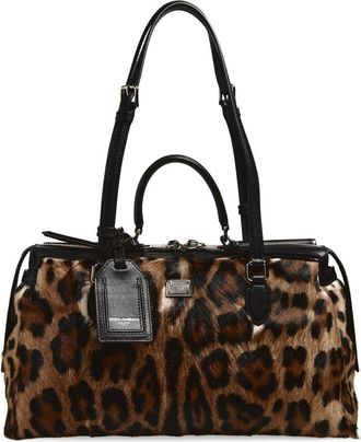 Dolce & Gabbana Rumble Leopard Print Genuine Calf Hair Satchel in 89738 Leo/Nero at Nordstrom