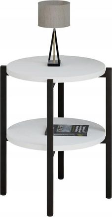 OEM Mesita De Noche Redonda Tipo Loft Con Estante, 35x35x46 Cm, Metal Negro