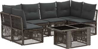 vidaXL Conjunto De Sof&aacute;s De Jard&iacute;n 7 Uds. Gris Rat&aacute;n Sint&eacute;tico Vidaxl