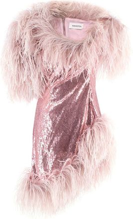 16Arlington 16Arlington Pink Sequin Feather Trimmed Vivienne Mini Dress Size S